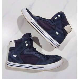 Supra Mens Vaider Skate Shoes Sneakers High Top Navy Suede Canvas  8.5
